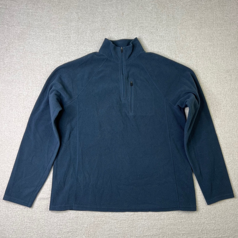 L.L.Bean Mens Medium Blue Performance 1/4 Zip Fleece Pullover Jacket Pocket